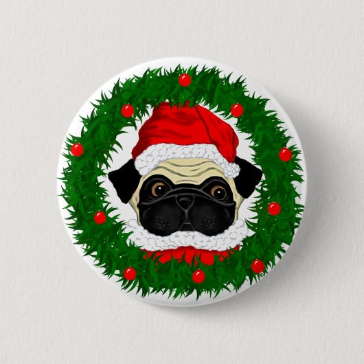 Kute kerstbeker Santa in Wreate Ronde Button 5,7 Cm (Voorkant)