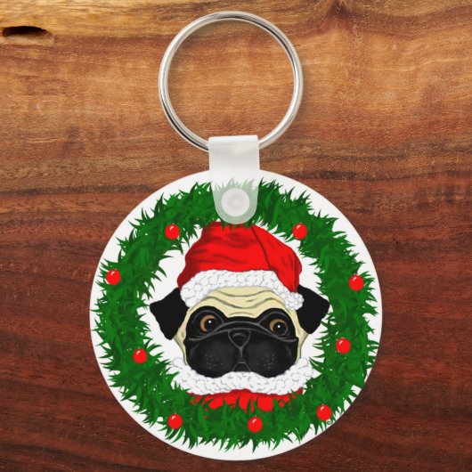 Kute kerstbeker Santa in Wreate Sleutelhanger (Voorkant)