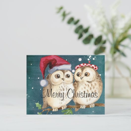 Kute kerstbezit feestdagenkaart (Staand voorkant)