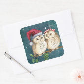 Kute kerstbezit vierkante sticker (Envelop)