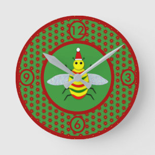 Kute kerstbijen en Poinsettia Flowers Ronde Klok