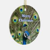 Kute kerstblauwe pauw, vogel & kalligrafie keramisch ornament (Rechts)