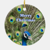 Kute kerstblauwe pauw, vogel & kalligrafie keramisch ornament (Achterkant)