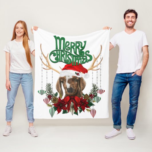 Kute kerstboer Goat met Antlers en Wreator Fleece Deken (In situ)