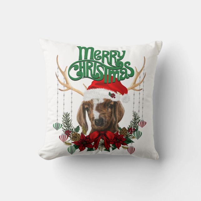 Kute kerstboer Goat met Antlers en Wreator Kussen (Voorkant)