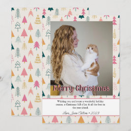 Kute Kerstbomen Blush Roze Patroon Feestdagenkaart