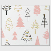Kute kerstbomen Fun Pink Gold Girly Cadeaupapier (Vlak)