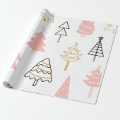 Kute kerstbomen Fun Pink Gold Girly Cadeaupapier (Uitgerold)