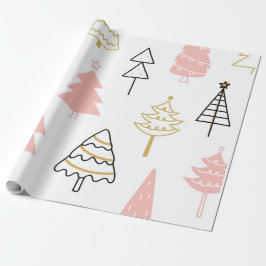 Kute kerstbomen Fun Pink Gold Girly Cadeaupapier