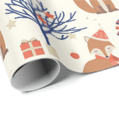 Kute kerstbomen Giften sterren Fox Blue White Cadeaupapier (Rol Hoek)