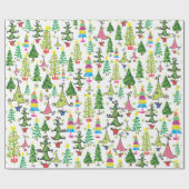 Kute kerstbomen Green Whimsical Illustration Cadeaupapier (Vlak)