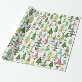 Kute kerstbomen Green Whimsical Illustration Cadeaupapier (Uitgerold)