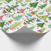 Kute kerstbomen Green Whimsical Illustration Cadeaupapier (Hoek)