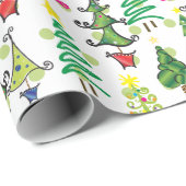 Kute kerstbomen Green Whimsical Illustration Cadeaupapier (Rol Hoek)