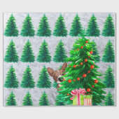 Kute kerstbomen Hond Wrapping Paper Cadeaupapier (Vlak)