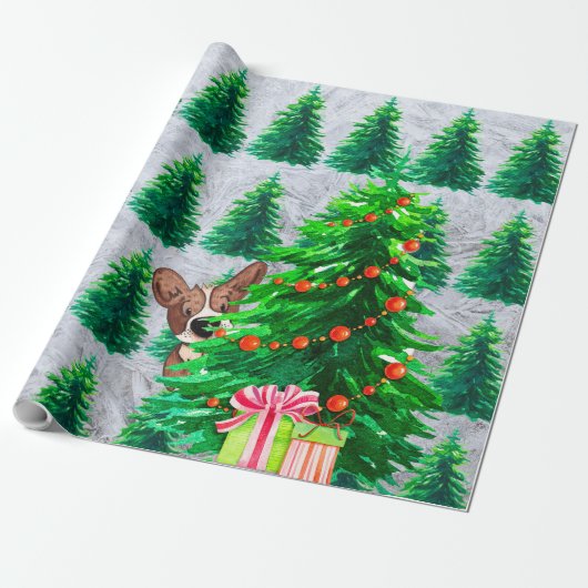 Kute kerstbomen Hond Wrapping Paper Cadeaupapier (Uitgerold)