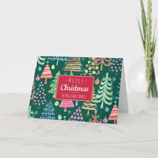 Kute kerstbomen Merry-kerstfamilie Feestdagen Kaart (Voorkant)