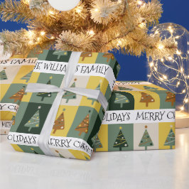 Kute kerstbomen Sage Green Custom Cadeaupapier