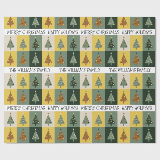 Kute kerstbomen Sage Green Custom Cadeaupapier (Vlak)