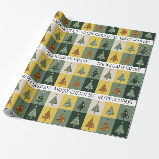 Kute kerstbomen Sage Green Custom Cadeaupapier (Uitgerold)