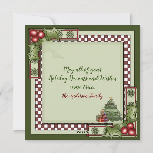 Kute kerstboom, cadeautjes, heilige kerst feestdagenkaart (Achterkant)