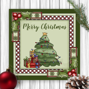 Kute kerstboom, cadeautjes, heilige kerst feestdagenkaart
