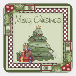 Kute kerstboom en cadeautjes voor prettige kerst vierkante sticker