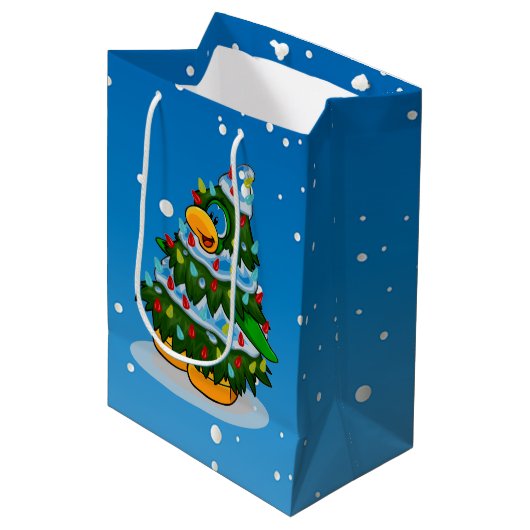 Kute kerstboom en pinguïn medium cadeauzakje (Voorkant Gekanteld)
