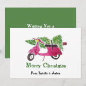 Kute kerstboom en rode scooter feestdagenkaart (Voorkant / Achterkant)