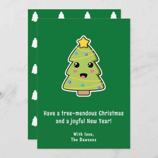 Kute kerstboom Funny Tree Mendous Green Flat Feestdagenkaart (Voorkant / Achterkant)