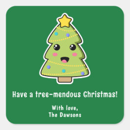 Kute kerstboom Funny Tree Mendous Green Vierkante Sticker