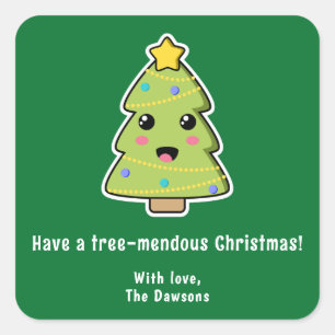 Kute kerstboom Funny Tree Mendous Green Vierkante Sticker