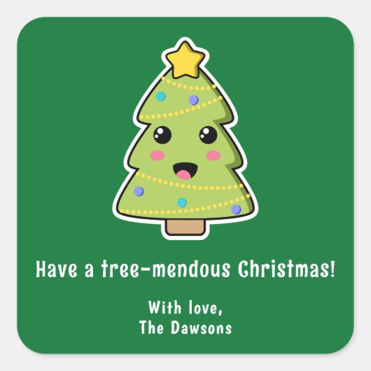 Kute kerstboom Funny Tree Mendous Green Vierkante Sticker (Voorkant)