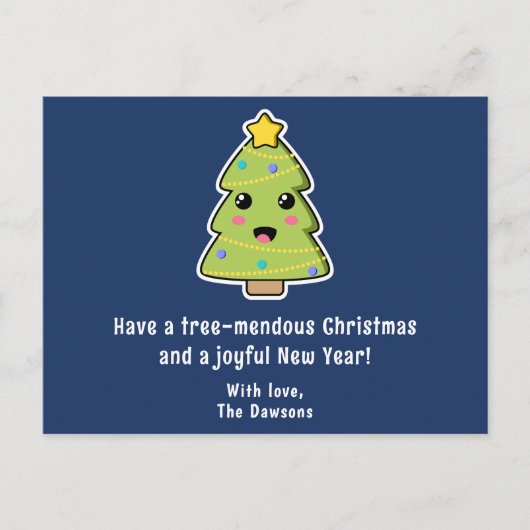 Kute kerstboom Funny Tree Mendous Navy Feestdagenkaart (Voorkant)