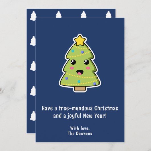 Kute kerstboom Funny Tree Mendous Navy Flat Feestdagenkaart (Voorkant / Achterkant)