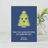 Kute kerstboom Funny Tree Mendous Navy Flat Feestdagenkaart (Staand voorkant)