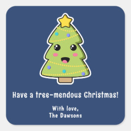 Kute kerstboom Funny Tree Mendous Navy Vierkante Sticker