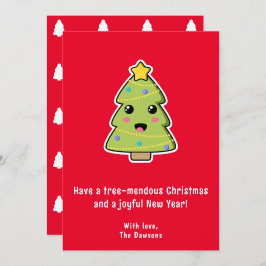 Kute kerstboom Funny Tree Mendous Red Flat Feestdagenkaart (Voorkant / Achterkant)