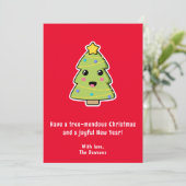 Kute kerstboom Funny Tree Mendous Red Flat Feestdagenkaart (Staand voorkant)