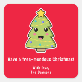 Kute kerstboom Funny Tree Mendous Red Vierkante Sticker