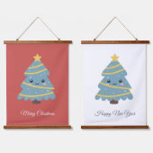 Kute kerstboom met schuinige tapijten hangend wandkleed (Dubbel)