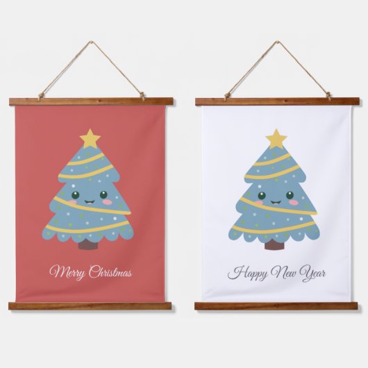 Kute kerstboom met schuinige tapijten hangend wandkleed (Dubbel)