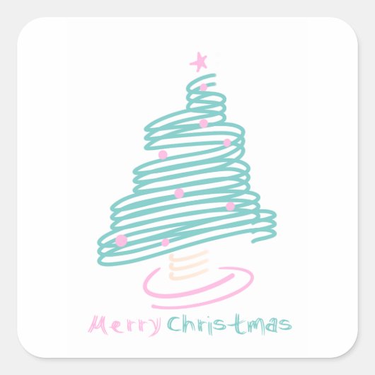 Kute kerstboom roze groene roze roze vierkante sticker (Voorkant)
