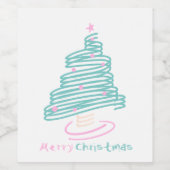 Kute kerstboom roze groene roze roze wijn etiket (Enkel label)
