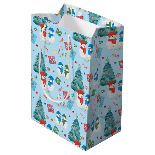 Kute kerstboom, Snowman, Gifts, Snoep Pattern Medium Cadeauzakje (Achterkant Gekanteld)