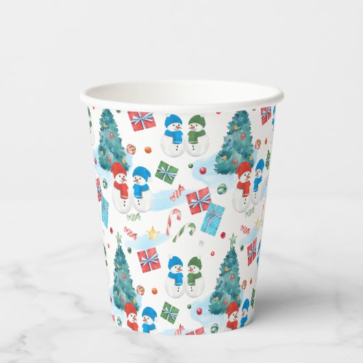 Kute kerstboom, Snowman, Gifts, Snoep Pattern Papieren Bekers (Achterkant)