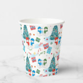 Kute kerstboom, Snowman, Gifts, Snoep Pattern Papieren Bekers (Rechts)