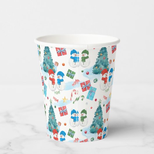 Kute kerstboom, Snowman, Gifts, Snoep Pattern Papieren Bekers (Rechts)