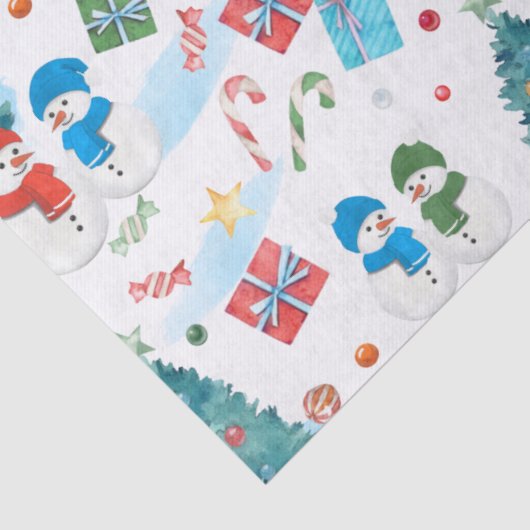 Kute kerstboom, Snowman, Gifts, Snoep Pattern Tissuepapier (Detail)