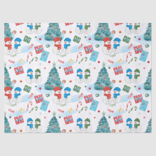 Kute kerstboom, Snowman, Gifts, Snoep Pattern Tissuepapier (Voorkant)